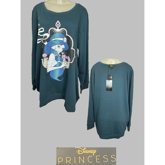 Disney Tops - Disney Princess 4X Teal Green Jasmine Palace Lamp Graphic Sweatshirt Long Sleeve